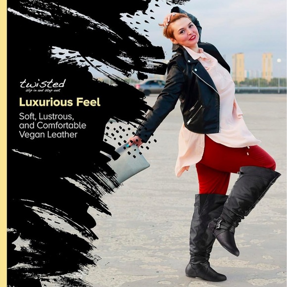 Twisted ‘The Shelley’ Plus Size Wide Calf Vegan Leather Boots - Picture 2 of 2